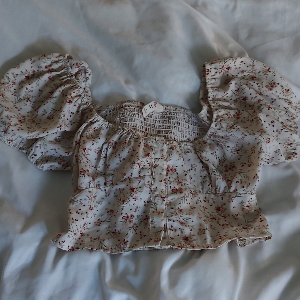 EUC Fairy Fairycore Coquette Cottagecore Milkmaid Cropped Small Shirt Top Blouse